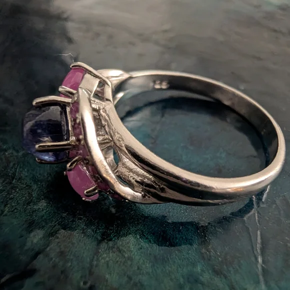 Sterling Silver Natural Blue Sapphire And Pink Sapphire Ring Size 9 - Picture 3 of 9